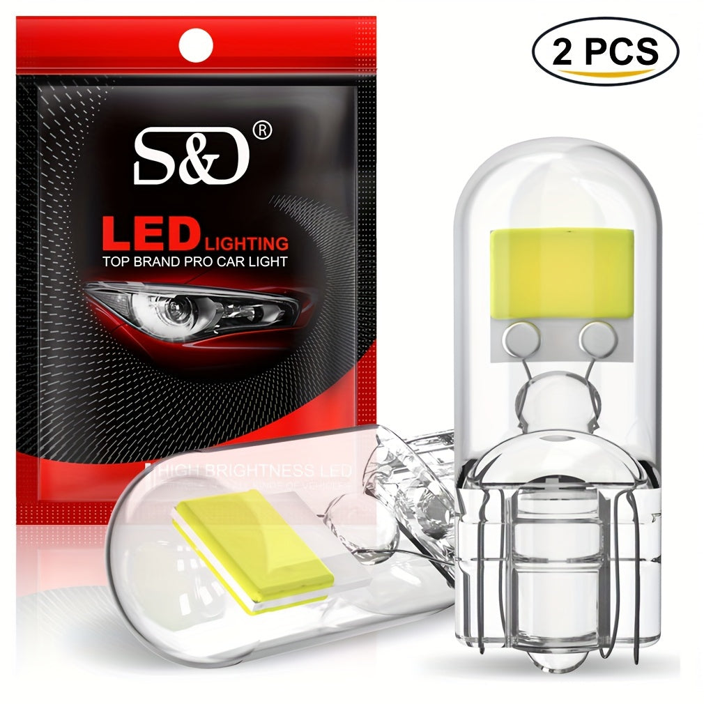 2-Pack W5W T10 COB LED Car Bulbs Bright White for Interior Dome