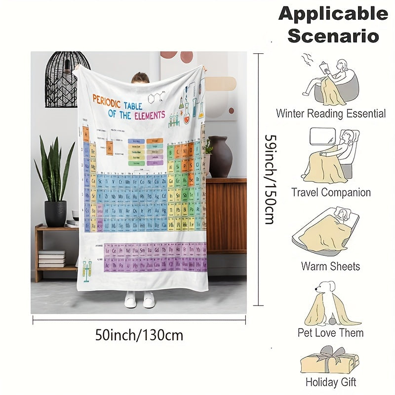 Periodic Table Print Flannel Throw Blanket Soft Cozy Hypoallergenic for Couch Bed Office
