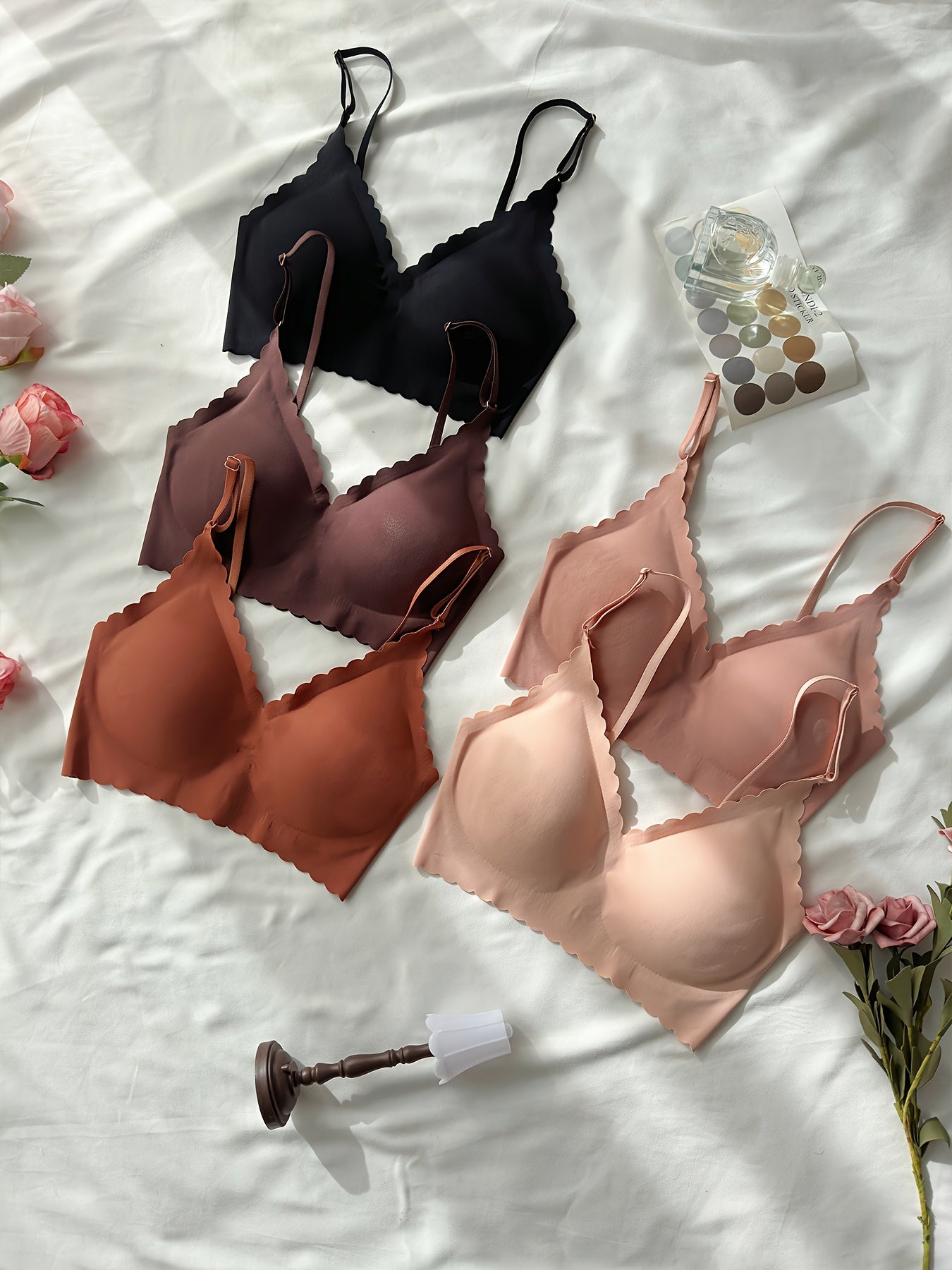 5-Pack Seamless Nude Bralette Set for Women Breathable Knit Fabric Removable Pads Medium Support