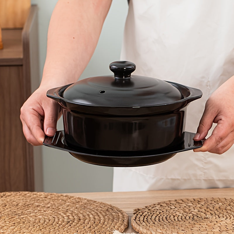 Olla de cerámica negra de 30oz, redonda, para conservar alimentos, resistente al calor, para cocinar