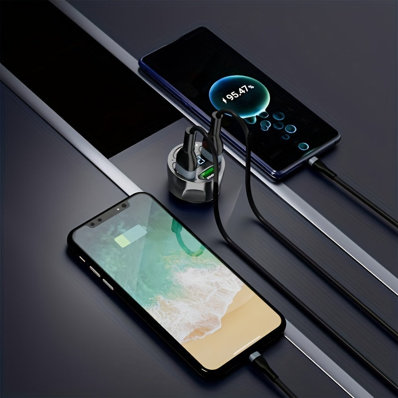 Car Charger Fast Charging 4 USB Digital Display 120W Phone Adapter