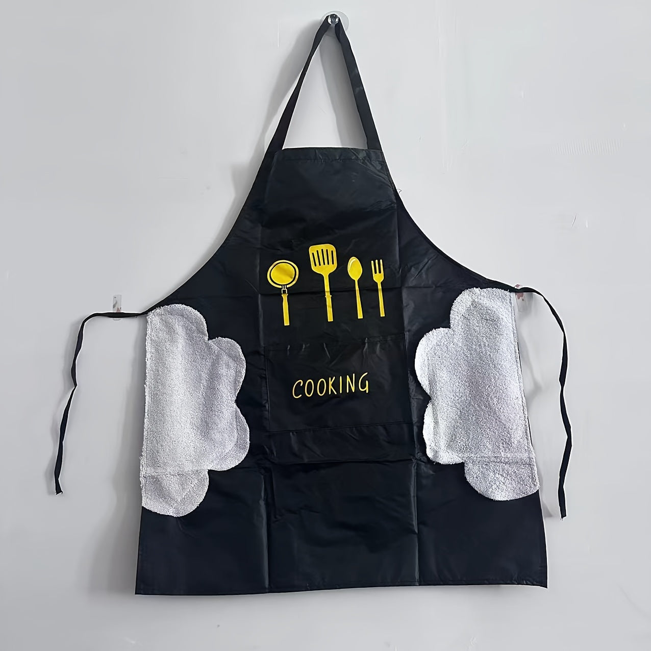 Black and White PVC Apron with Cooking Utensil Design for Home and Restaurant Use