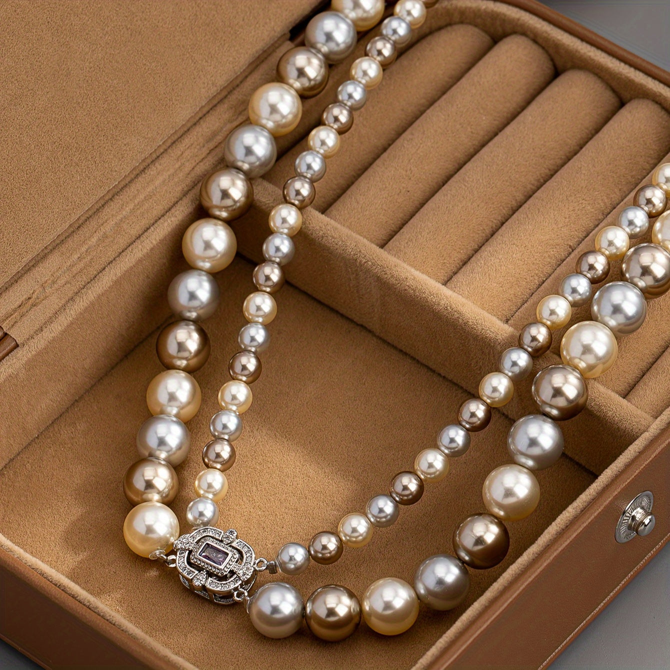 Women's Faux Pearl Necklace with Gold Plated Clasp Two-Tone Jewelry for Weddings and Events