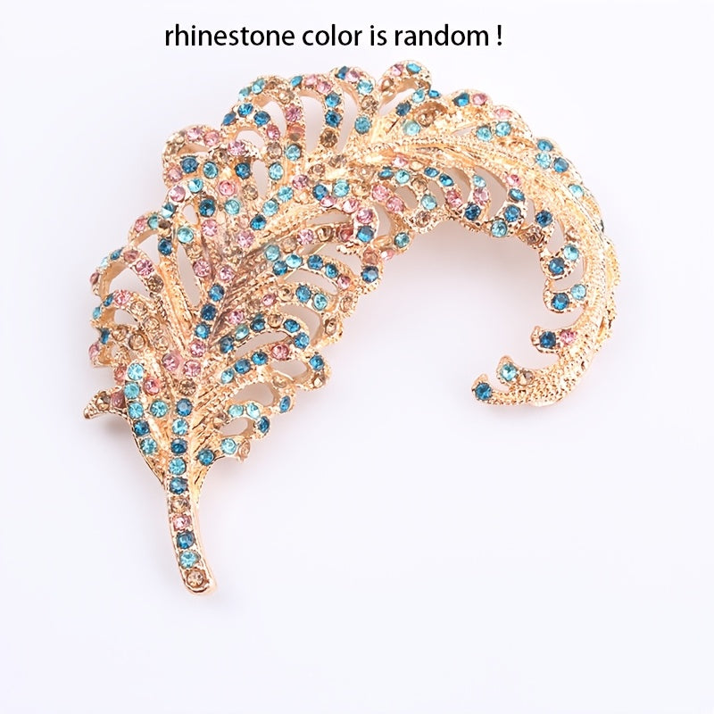 Women's Rhinestone Feather Brooch Pin Elegant Jewelry Accessory