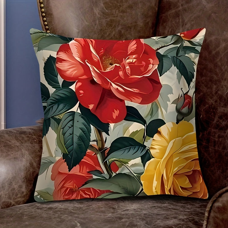 Zippered Polyester Cushion Cover with French Floral Design for Home Decor