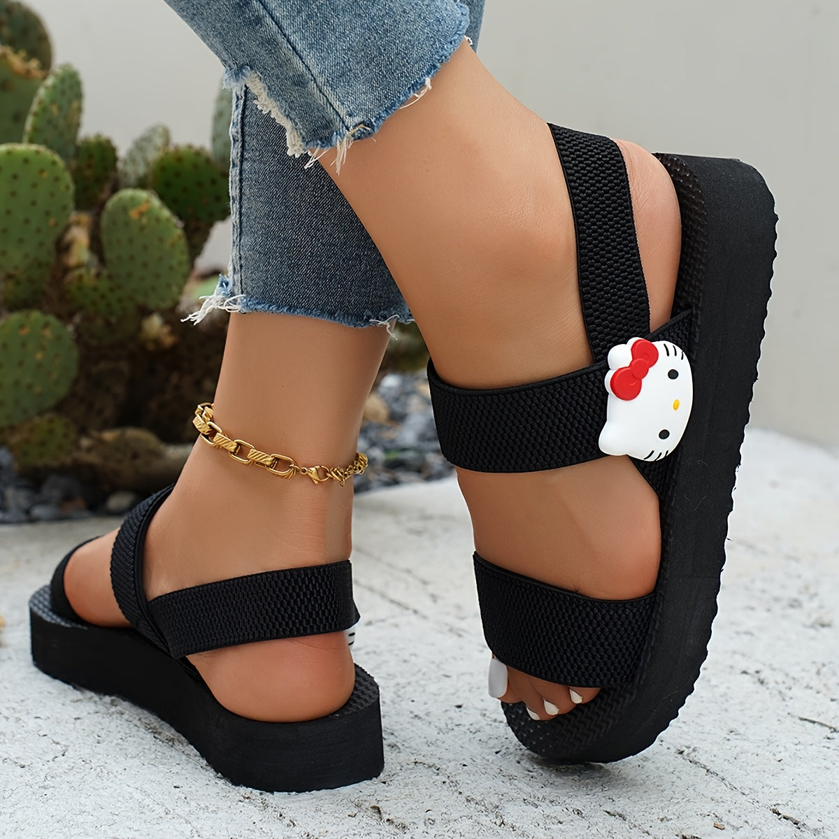 Women Summer Flat Sandals Thick Sole Cartoon Style Comfortable Lightweight