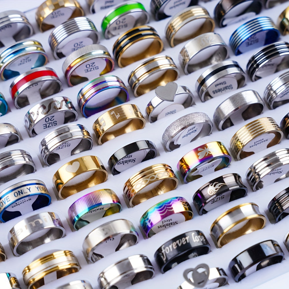 Set of 100 Stainless Steel Rings for Women Assorted Styles Jewelry Gift
