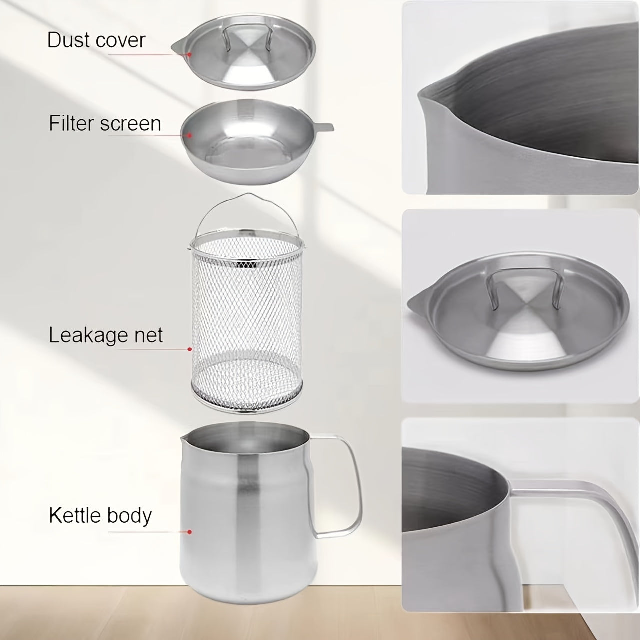 Katta Hajmli Yog' Filtrli Qozon To'plami, Chang Qopqog'i va Nozik Tarmoq Filtri bilan - 3 Dona 304 Noxud Po'latdan - Oshxona Yog' Saqlagichi, Yog' Filtrlash, Saqlash va Qayta Foydalanish uchun Oqim Tarmog'i - Elektr energiyasi talab qilinmaydi