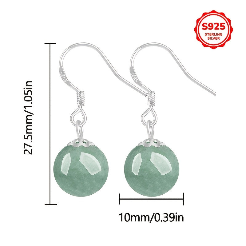 Tribal Style Dangle Earrings with Synthetic October Birthstone Jade Sterling Silver Plated Fashionable Imitation Jade Pendant