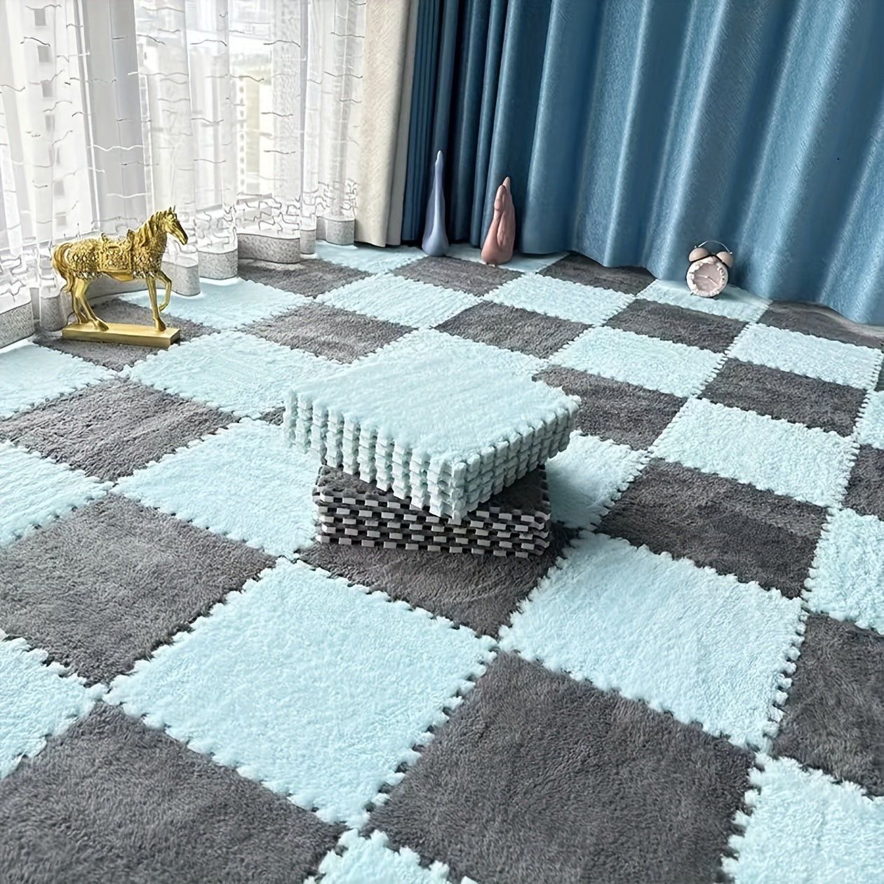 Modern Plush Patchwork Area Rug for Bedroom Living Room Indoor Washable 40 Pieces