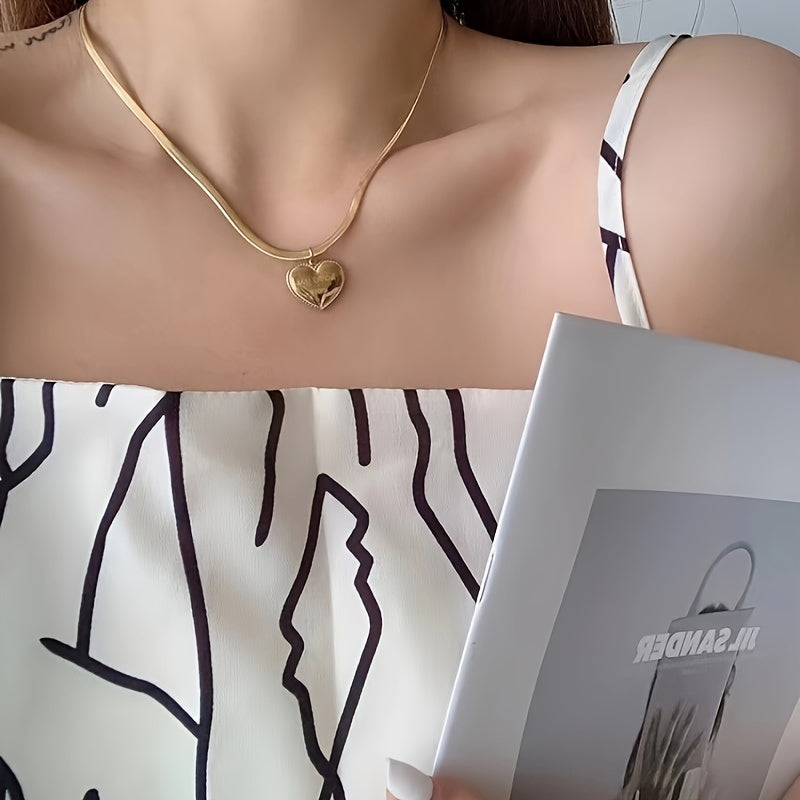 Women’s Heart Pendant Necklace Snake Chain 18K Gold Plated Stainless Steel Gift