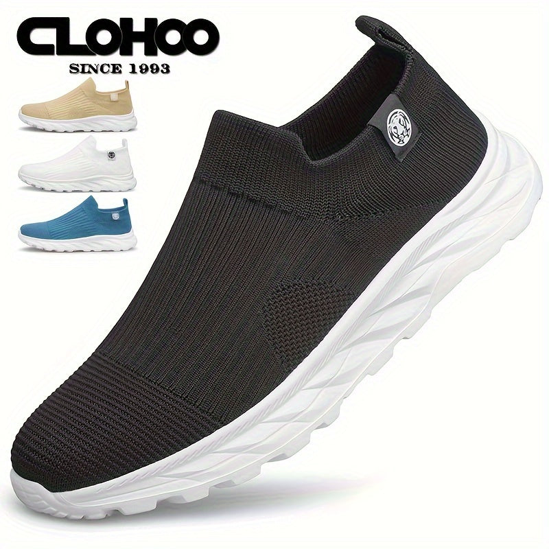 Zapatillas slip-on de punto transpirable para hombre, negras, para correr, senderismo y uso casual