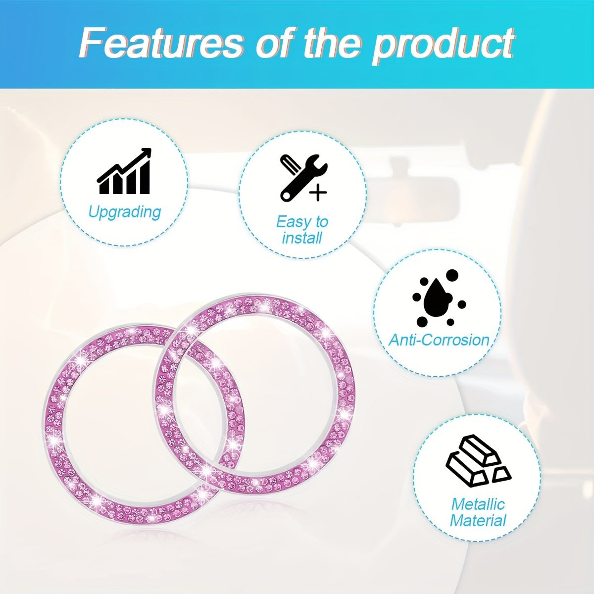 Women Sparkling Car Engine Start Ring Decal Key Ignition Cover Interior Accessories