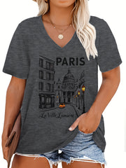 Plus Size V-Neck T-Shirt for Women Short Sleeve Spring Summer