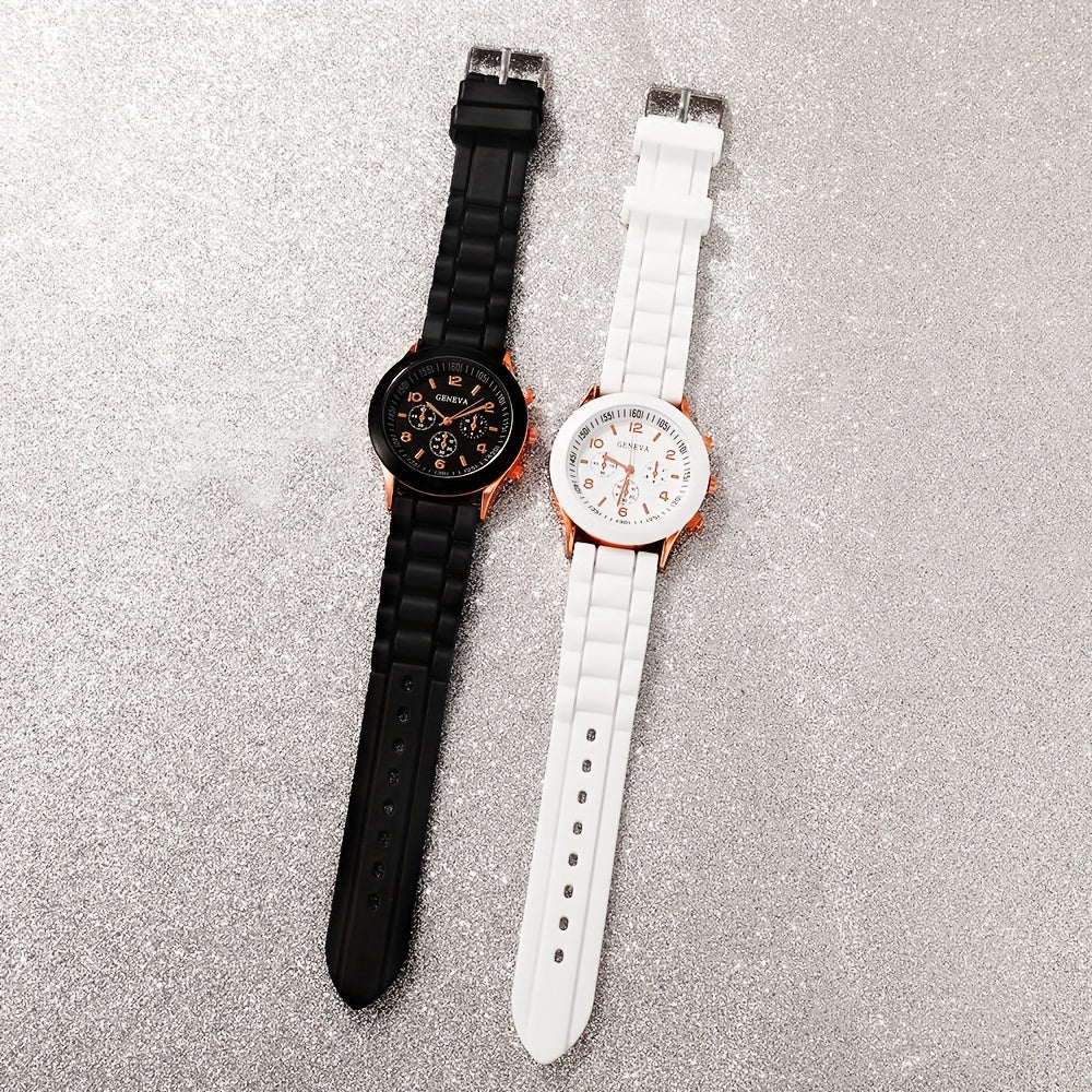 Set of 4 Quartz Watches with Silicone Straps and Heart-Shaped Pendant Bracelets for Women