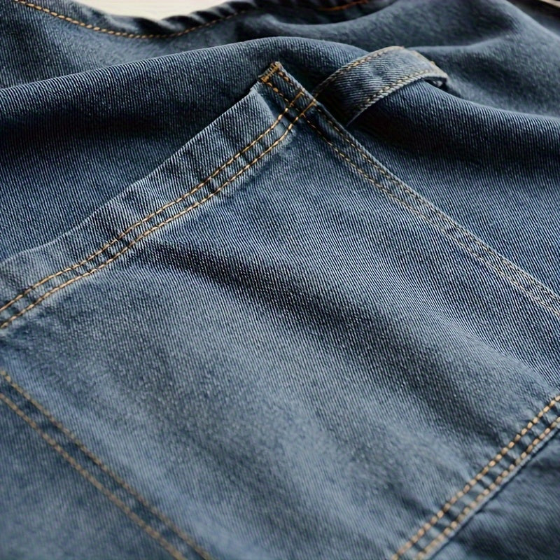 Blue Denim Apron with Pockets, Stain-Resistant, Adjustable Ties for Kitchen or Work