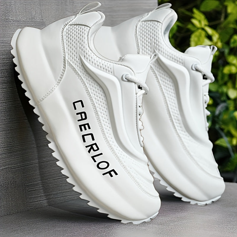 Men's Casual Sports Sneakers Low Top Solid Color Lace-Up Faux PU Fabric Insole Hiking Street Wear