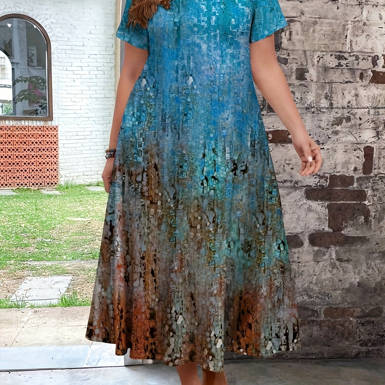 Vestido de talla grande con estampado floral y escote en V para uso casual en primavera y verano