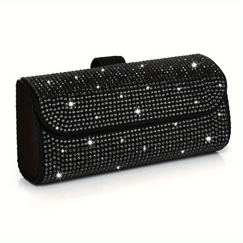 Unisex Sparkling PU Leather Car Glasses Holder Sun Visor Organizer