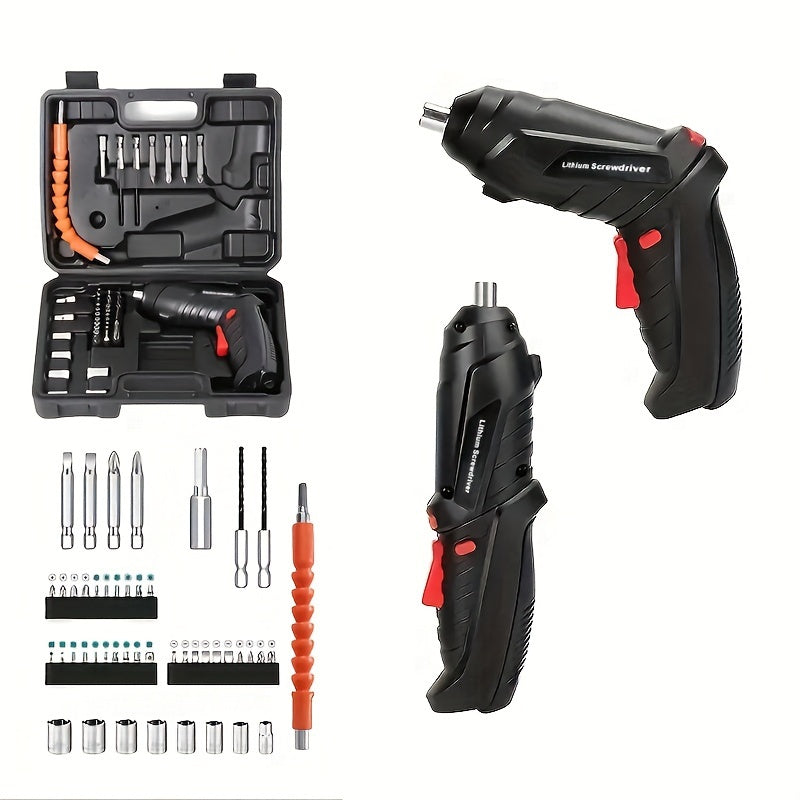 48-Piece Cordless Electric Screwdriver Set with LED Light Rechargeable Drill Kit for Home Projects