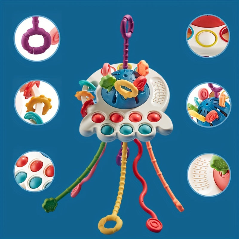 Blue Silicone Octopus Finger Puppet Toy for Kids Educational Entertainment