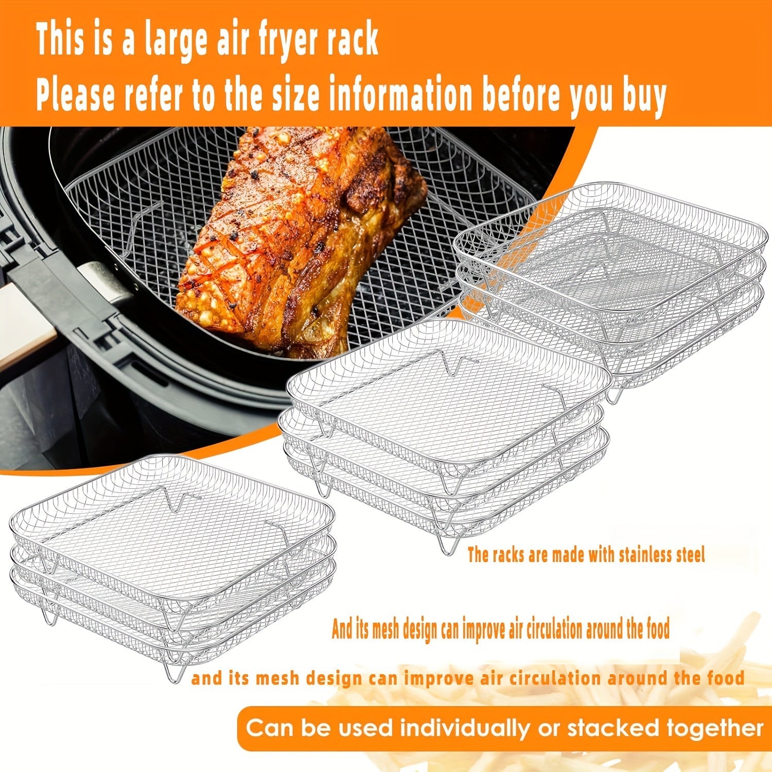 Juego de rejillas de acero inoxidable cuadrado para freidora de aire y deshidratador para modelos de 20.32 cm