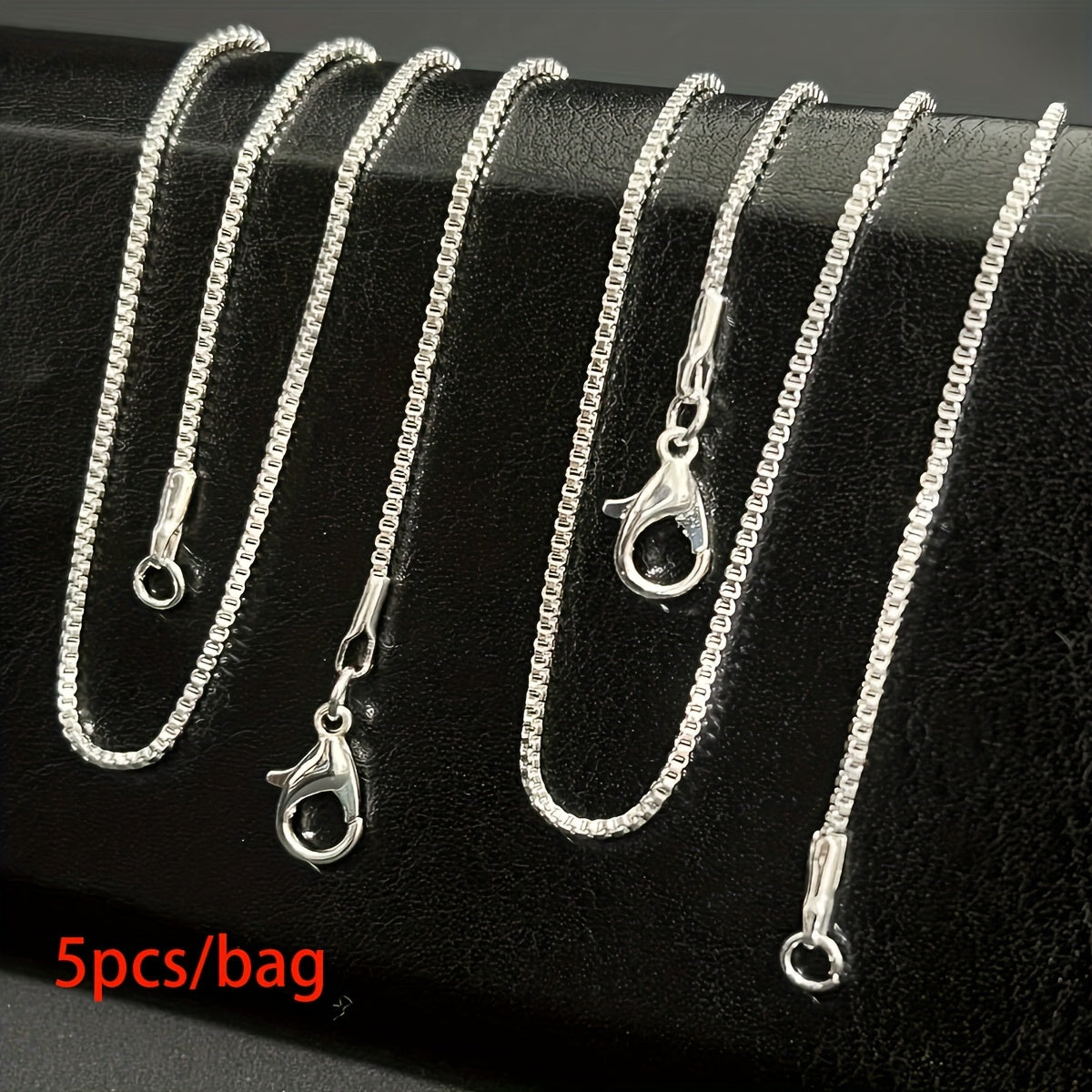 Set of 5 Silver Box Chain Links 16-30 Inches with Lobster Clasps for DIY Jewelry