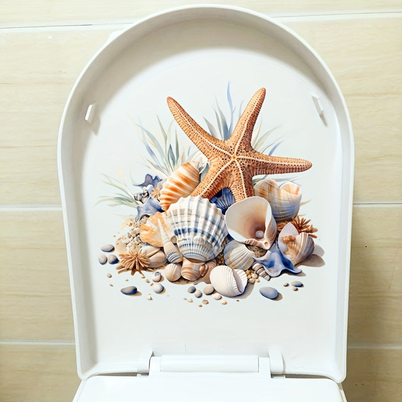 Waterproof Oceanic Toilet Sticker Starfish Seashell Self-Adhesive PVC Bathroom Decor