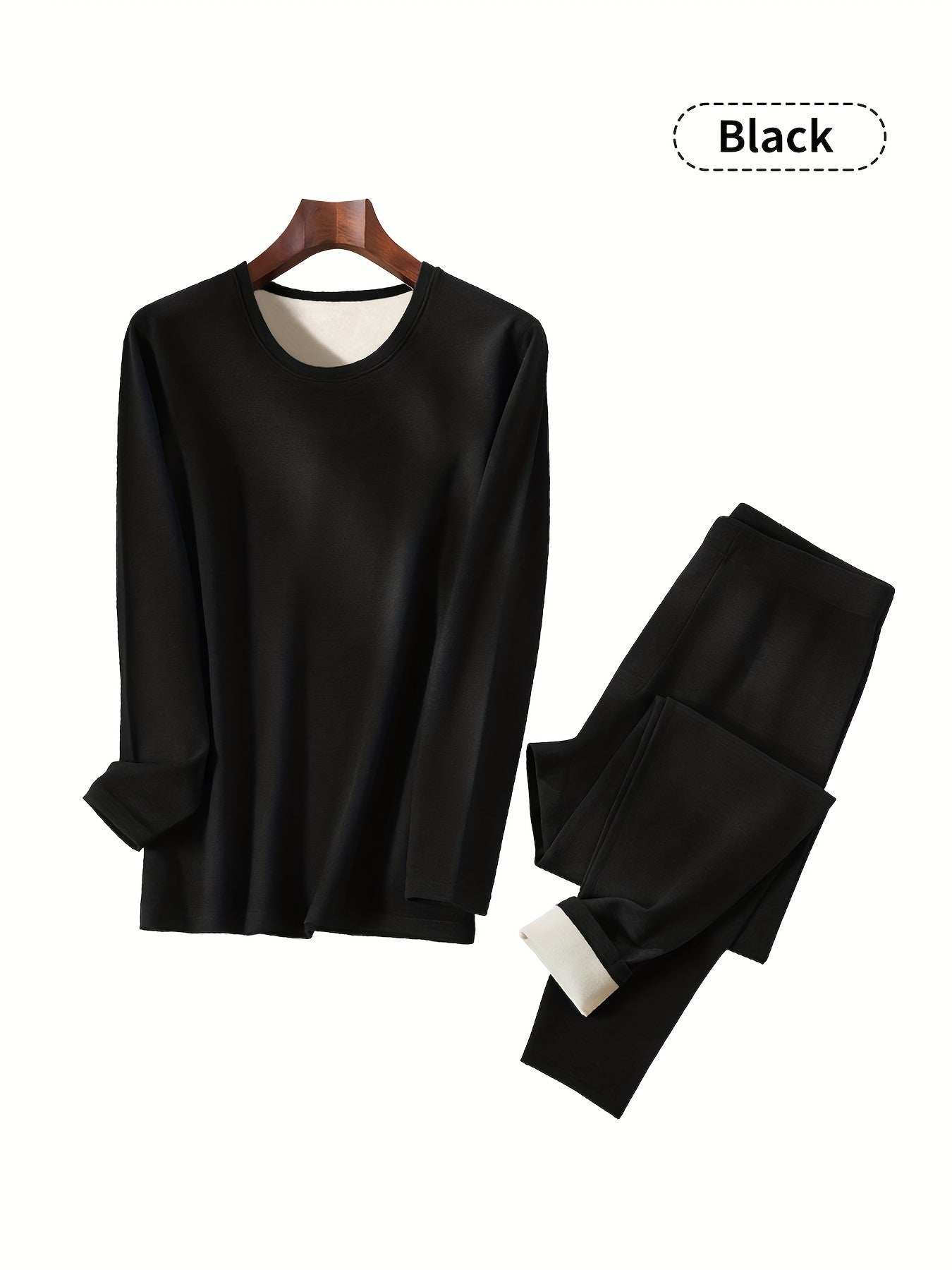 Мужской зимний теплый комплект нижнего белья штаны и топ с круглым вырезом, однотонный, из полиэстера для взрослых и подростков