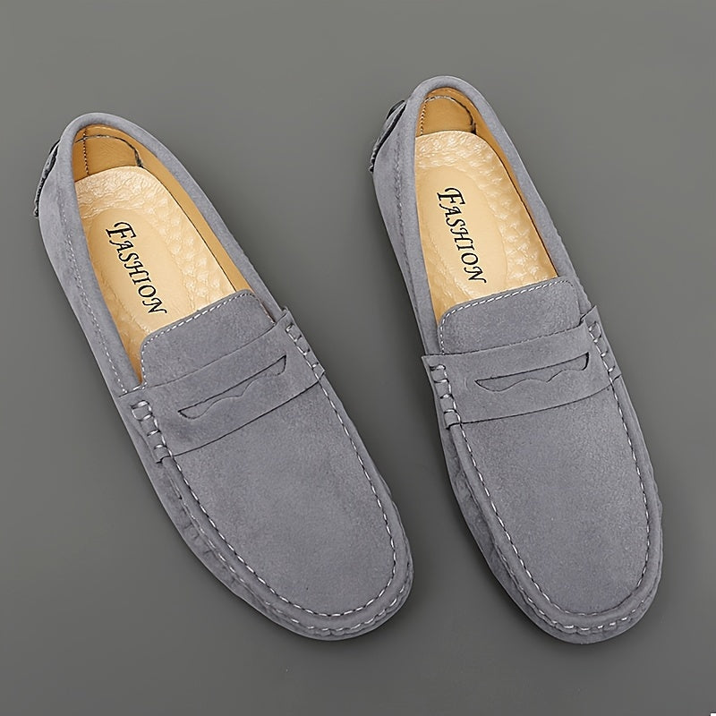 Women's Grey Microfiber Penny Loafers Non-slip Casual Flat Shoes