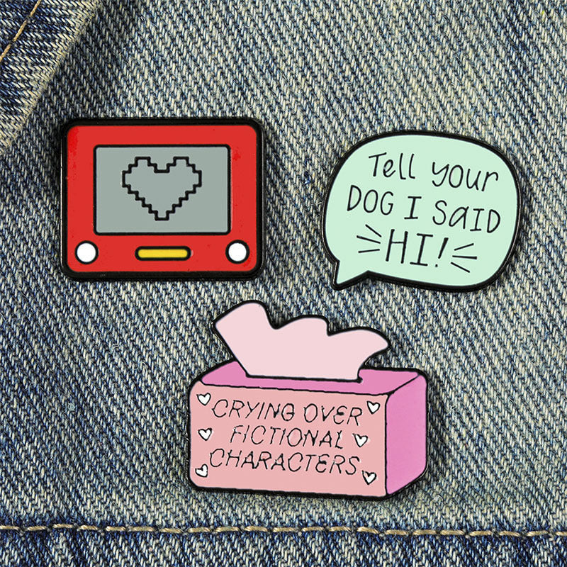 Set of 3 Cartoon Dialogue Box and Heart Brooches Alloy Pins for Clothing Backpacks Hats Gift