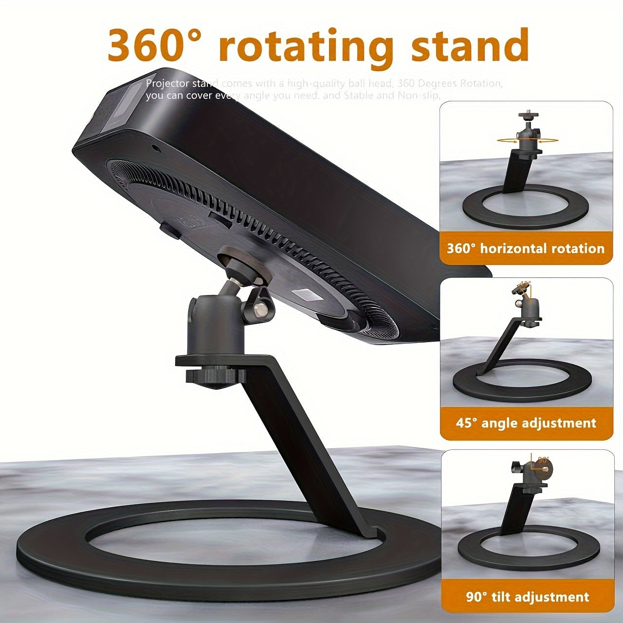 2024 Carbon Steel Projector Stand with 360-Degree Rotation Non-Slip Base Adjustable Desktop