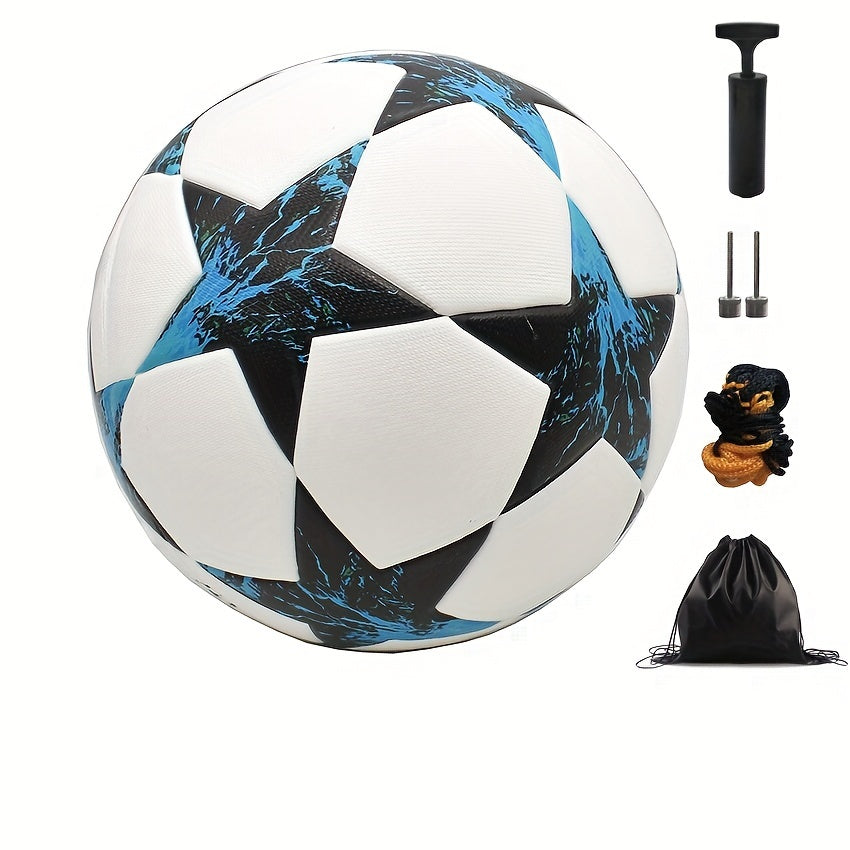 Size 5 Faux Leather Soccer Ball Black and White Seamless Thermal-Bonded with Pump and Accessories for Training and Match