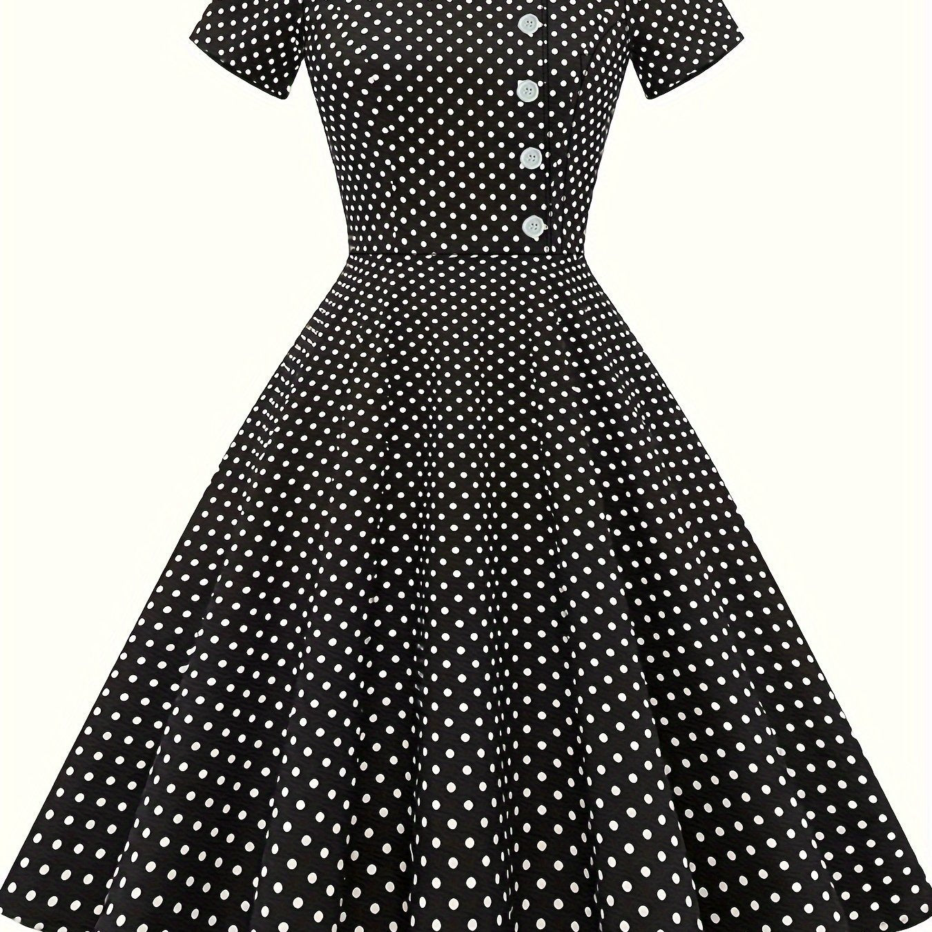 Polka Dot Short Sleeve A-line Dress for Women Spring Summer Elegant Button Front