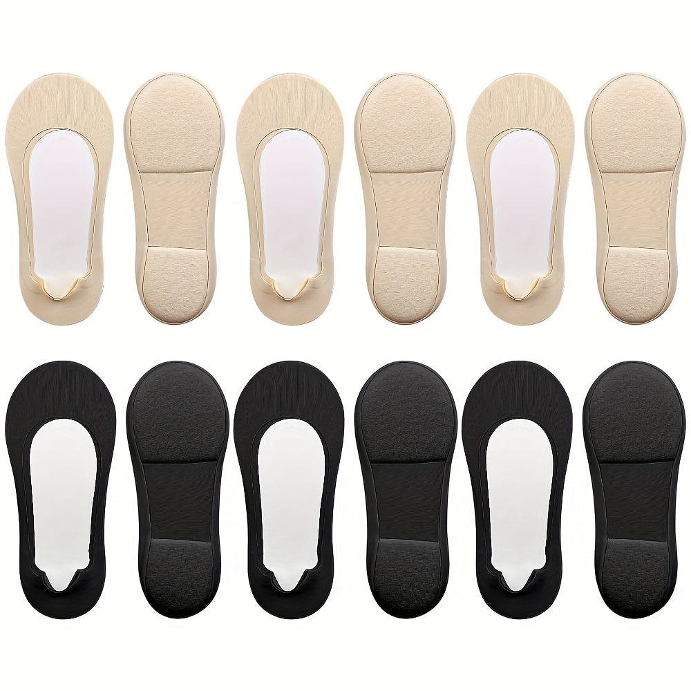 Women’s Cushioned Invisible Breathable Anti-Slip Socks 6 Pairs Black White Beige