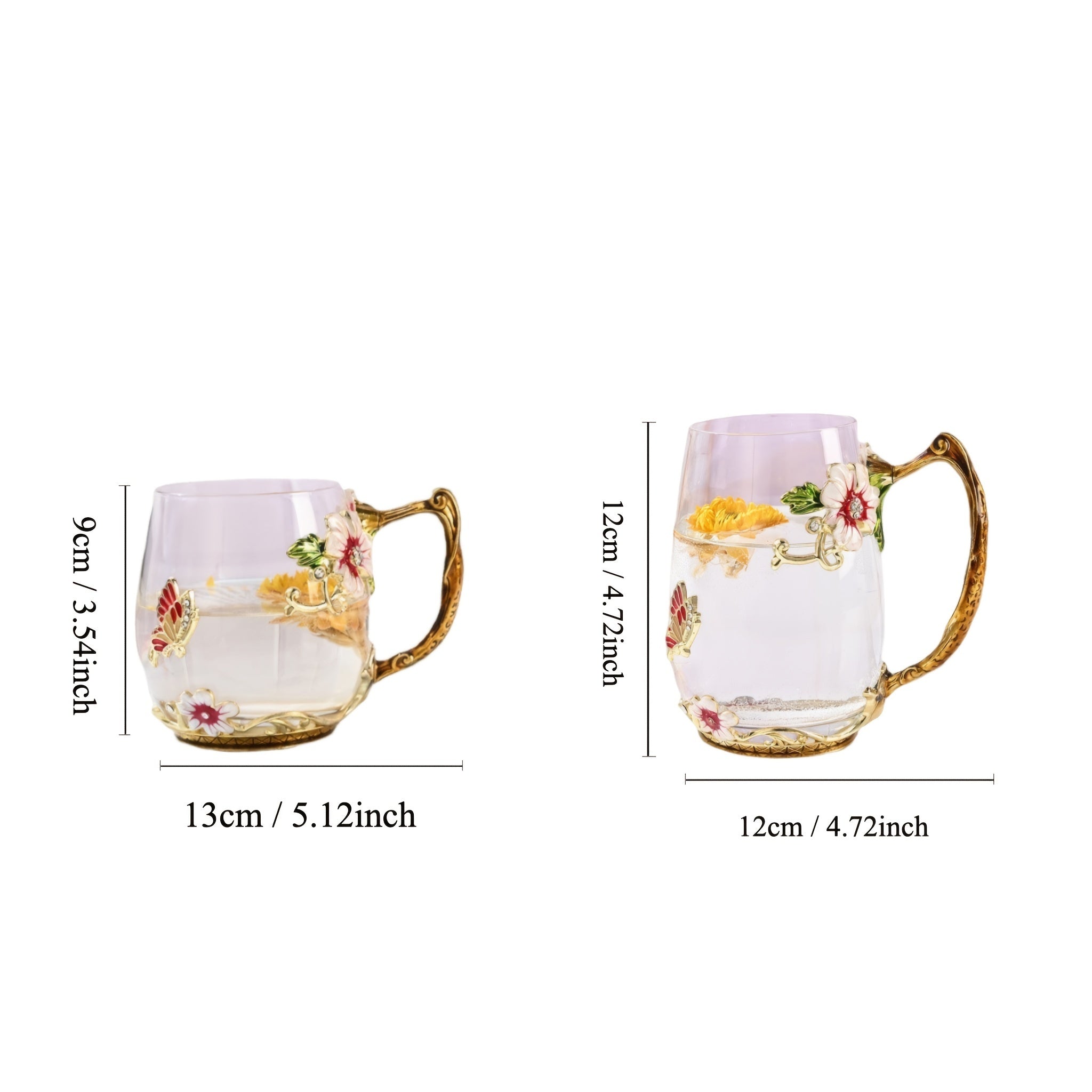 Enamel Flower Tea Cup Set 320ml 350ml for Home Office Gifting