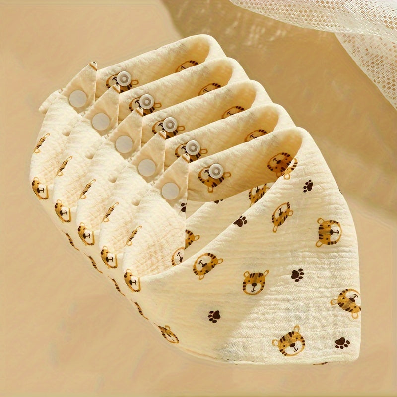 Set of 5 Baby Bibs for Kids Soft Cotton Cartoon Print with Snap Closure