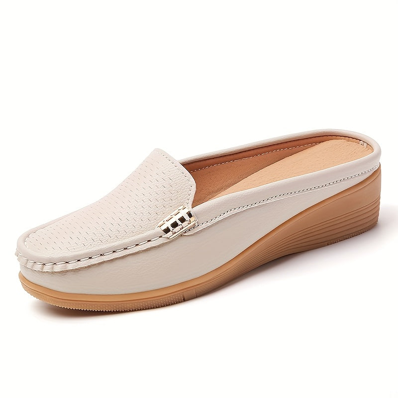 Women Slip-On Loafers Faux Leather Casual Shoes Golden Buckle All-Season