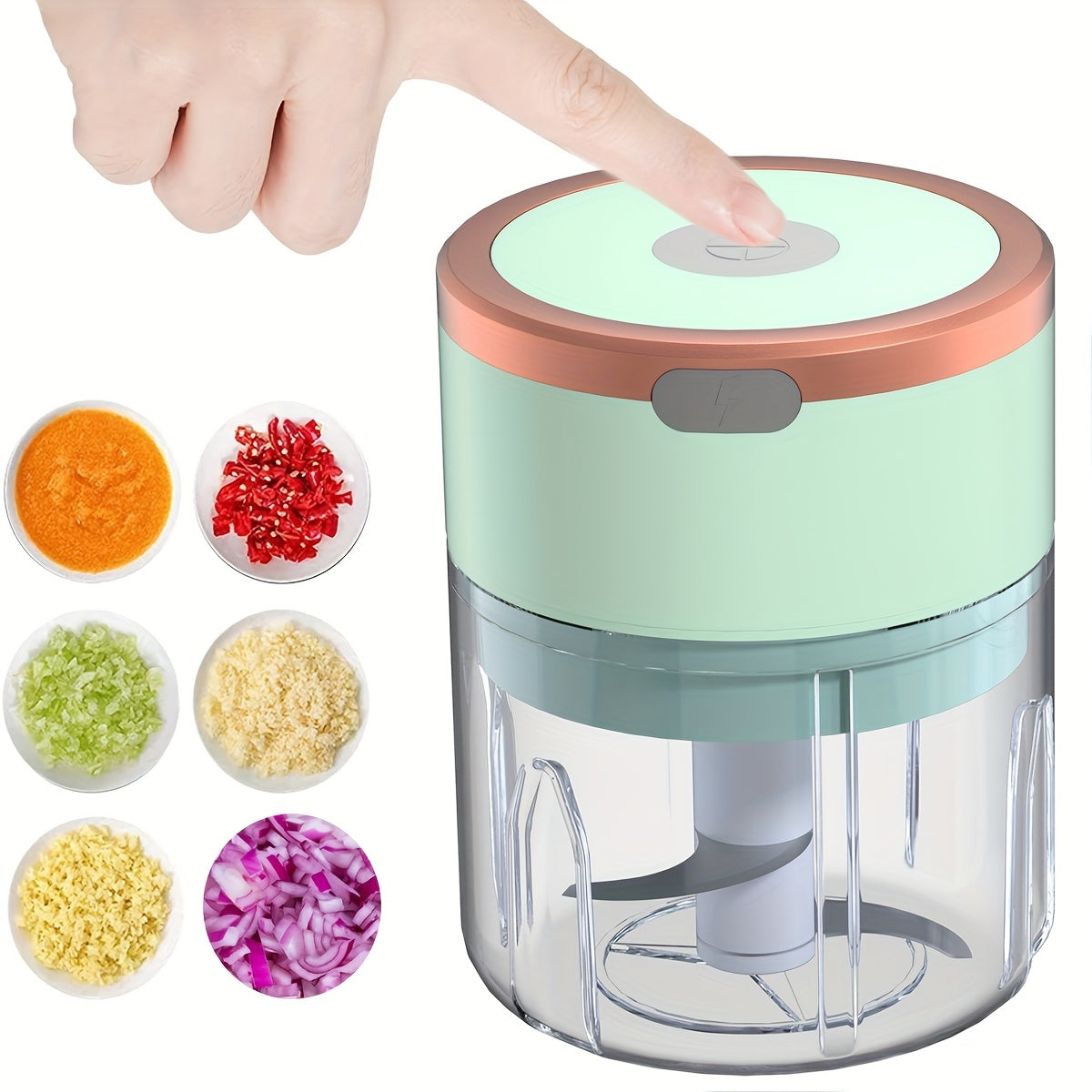 Kompakt Elektr mini oziq-ovqat protsessori go‘sht maydalagich 3 zanglamaydigan po‘lat burchak USB qayta zaryadlanadigan