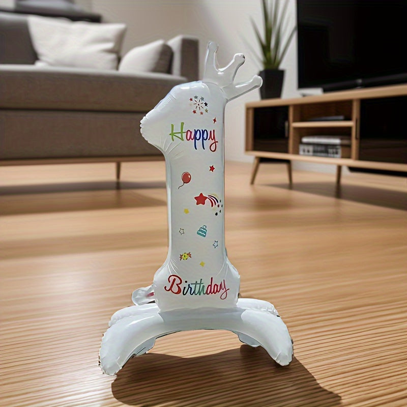 White 32-Inch Crown Number Balloon with Colorful Designs for Birthday Party