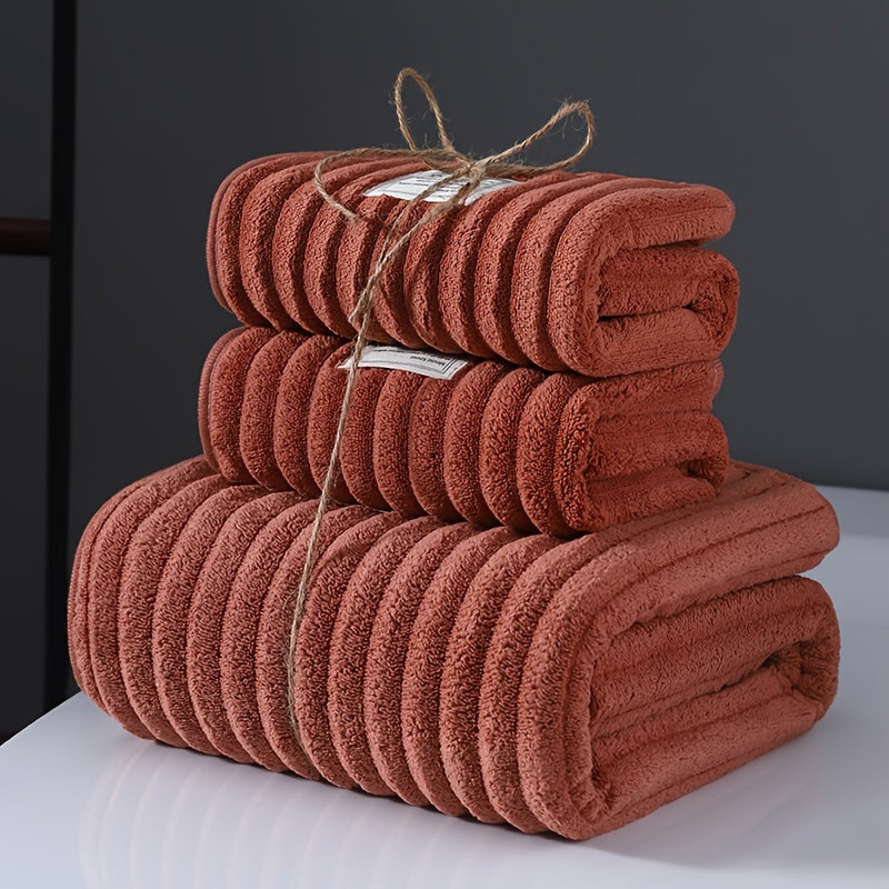 3-Piece Polyester Towel Set Quick-Dry Absorbent Bath Towels 70x140 cm