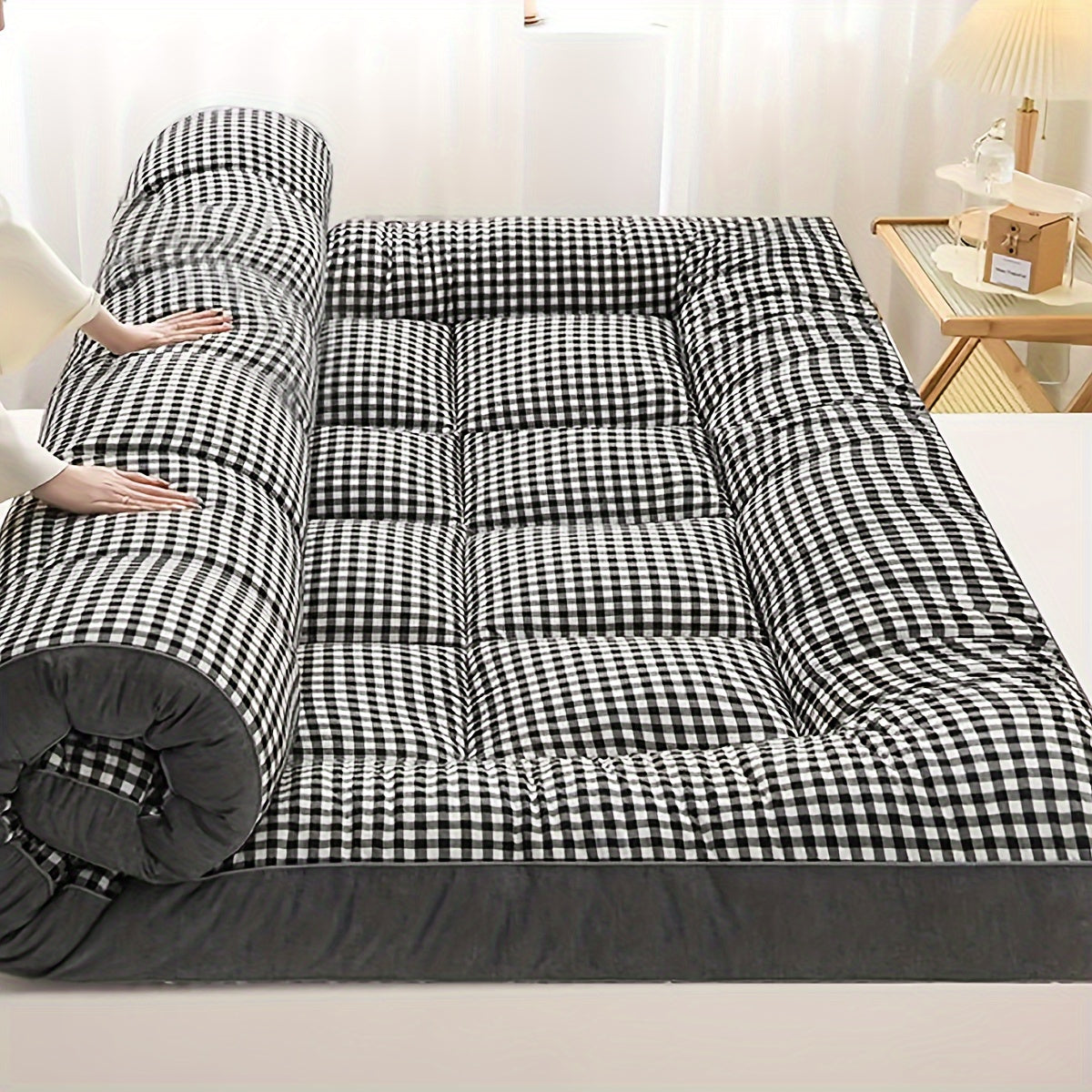 2-shaxsli plaid ko'pikli uyqu matrası, sayohat va turizm uchun, barcha mavsumlar uchun nafas oladigan polyester