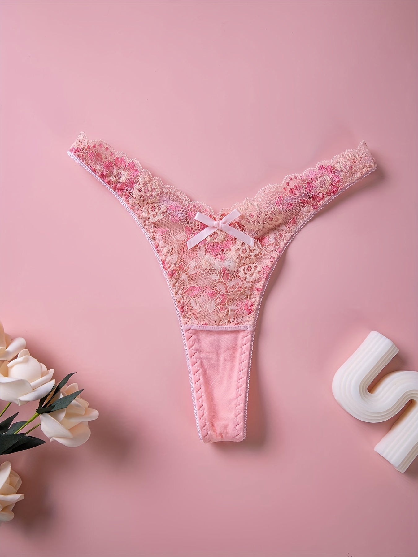 Set of 4 Women's Lace Thongs with Bow Knot Sexy Lingerie