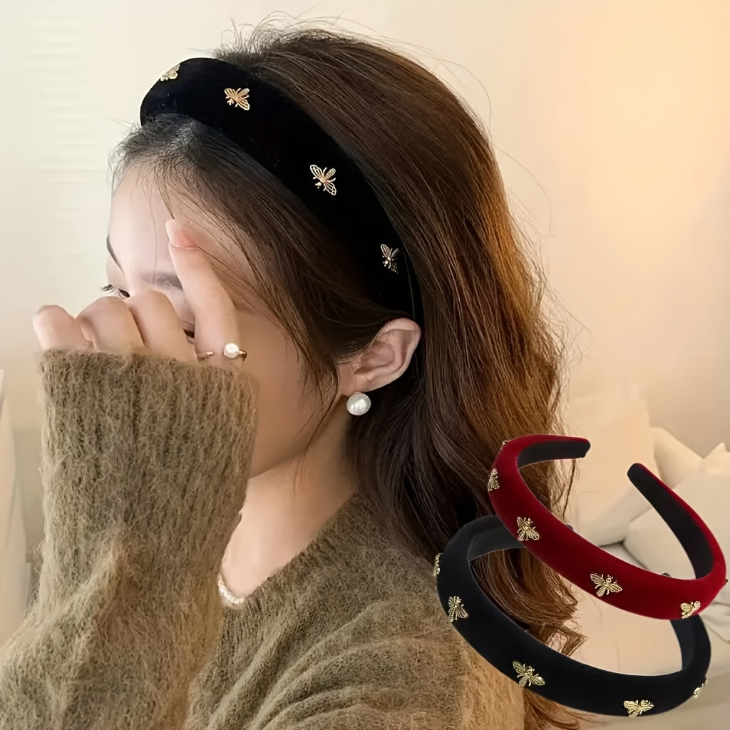 Velvet Headbands with Bee Design Retro Fabric Style Fashion Accessories for Women and Girls
