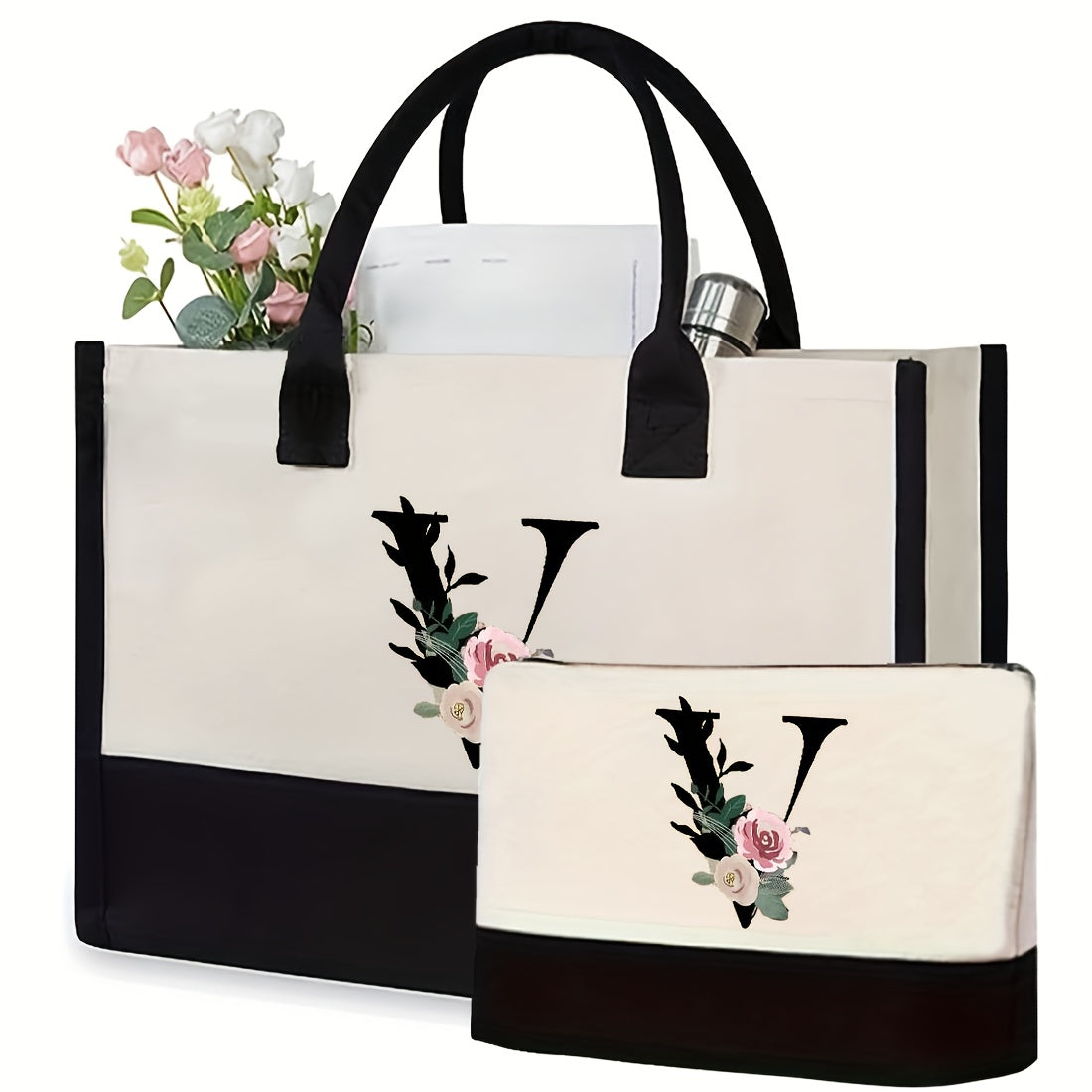 Kanvas kosmetika sumkasi, qattiq kamarlar va tasodifiy chop etish bilan, aralash ranglarda