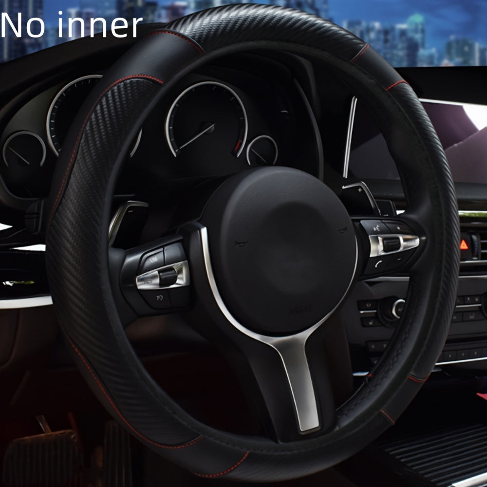 Elastic PU Leather Steering Wheel Cover Carbon Fiber Pattern Inner Circle-Free Multiple Colors