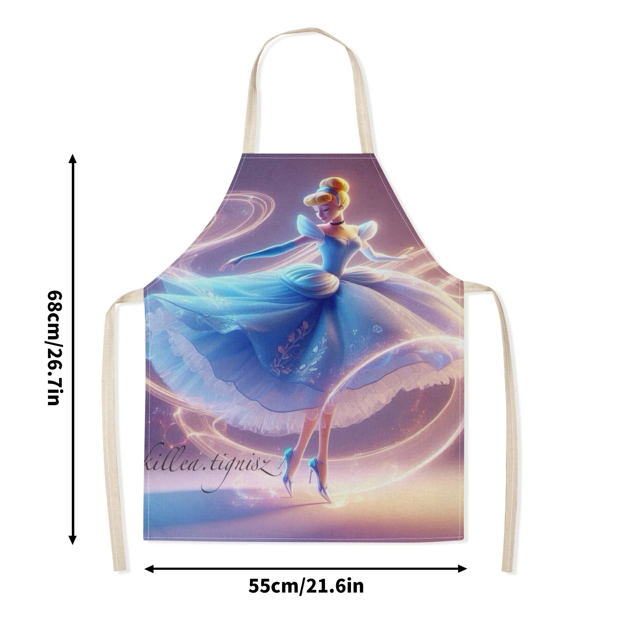 Suv o'tkazmaydigan apron, ko'k, Tanishma, multfilm, gul bilan bezatilgan polyester, oshxona va restoran uchun