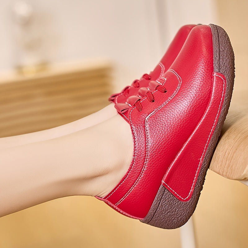 Women's Solid Color Lace-Up Casual Shoes with Soft Sole and Platform