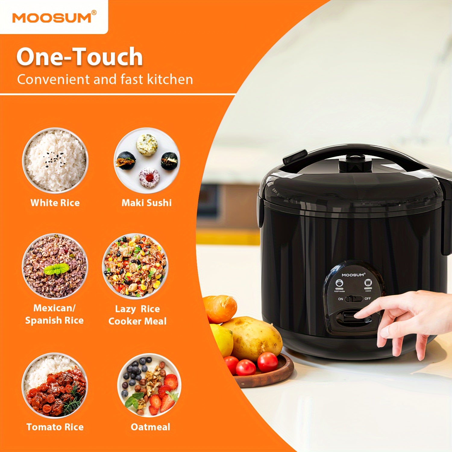 Rice Cooker 1.8L 10 Cups One-Button Operation Keep Warm Steamer Insert