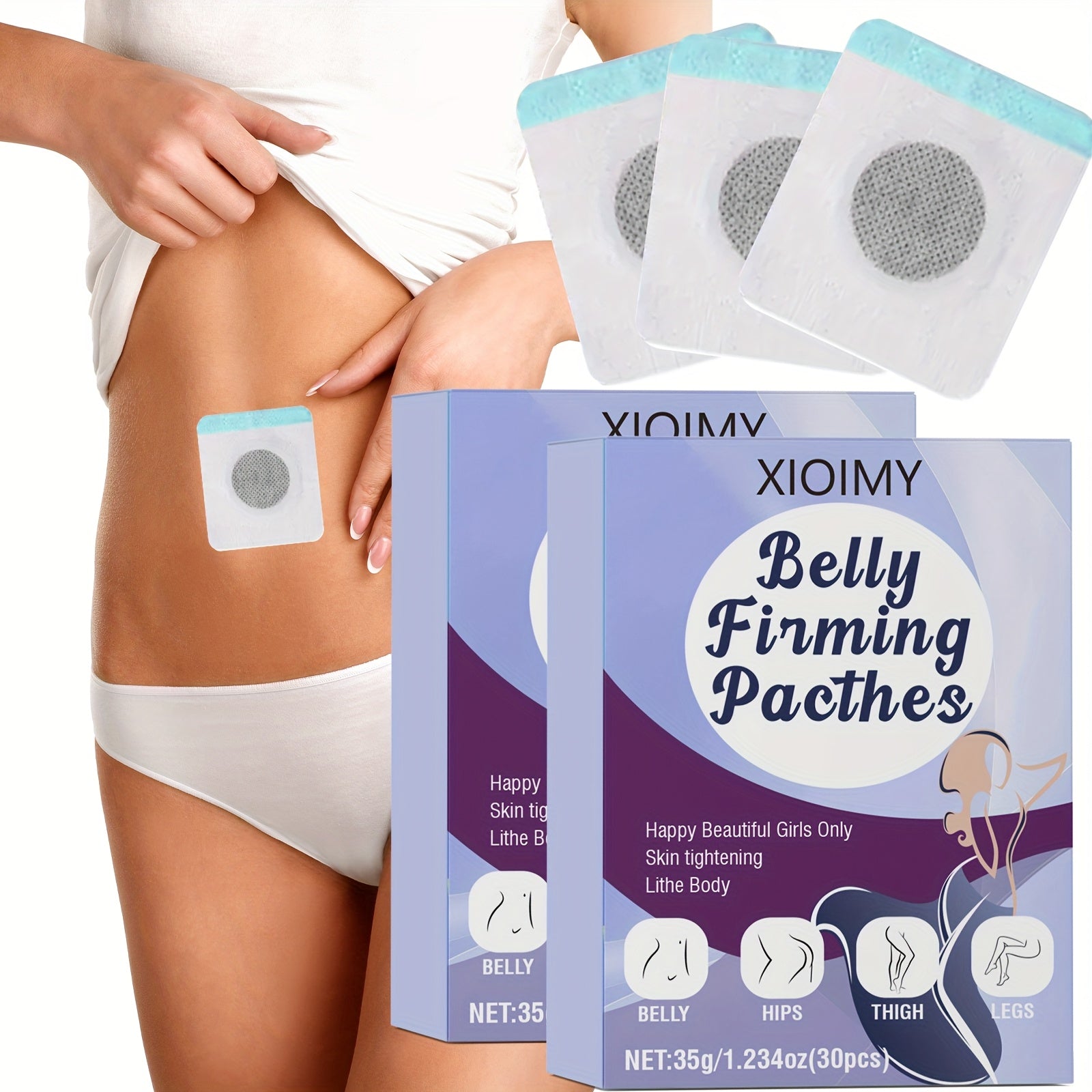 60pcs Belly Firming Patches for Abdomen, Waist, Arms, Legs with Hyaluronic Acid